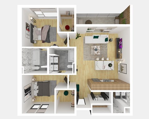 Floor plan for 2 beds, 2.5 baths, 1284 sqft